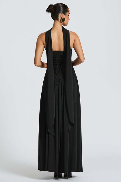 Solid Bustier High Slit Formal Dress