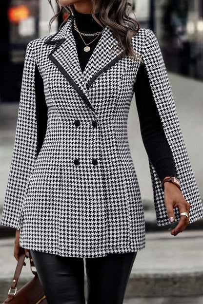 Tweed-style Houndstooth Split Long Sleeve Chic Blazer