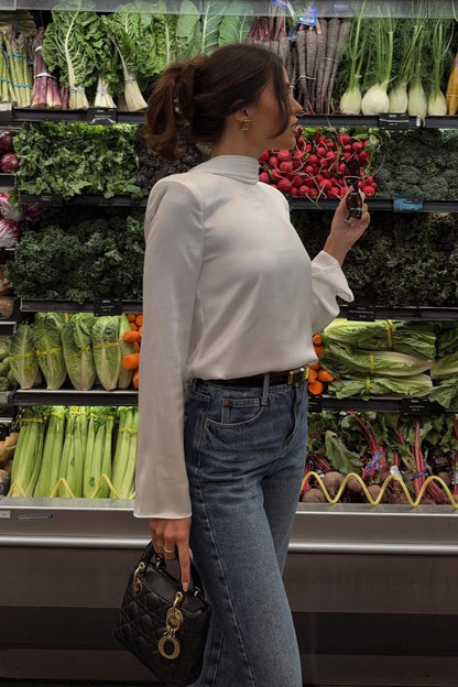 Chic Satin Open Back Blouse