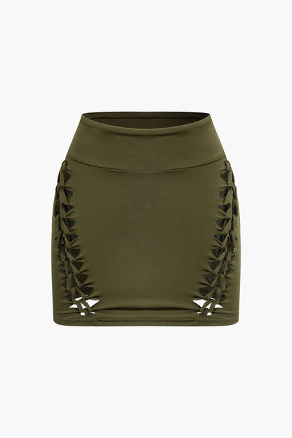 Two Piece Braided Cut Out Tank Top & Skirt Set