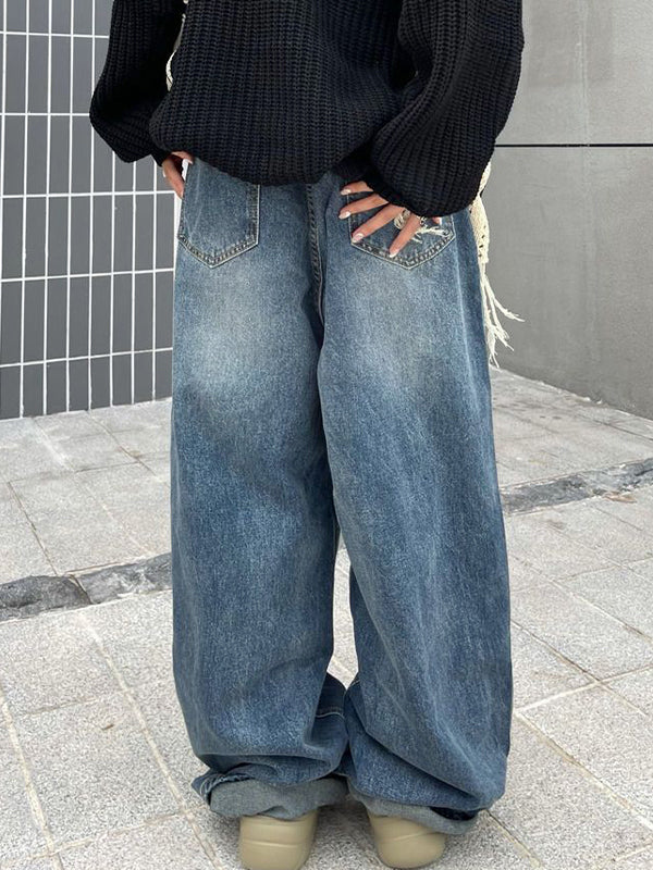 Retro Washed Dangle Mopping Boyfriend Jeans