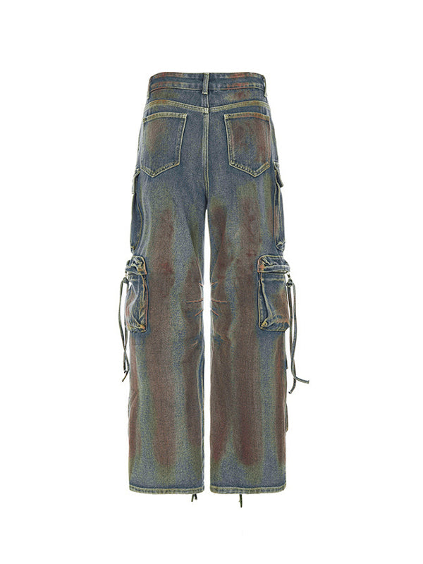 Vintage Tie Dye Multi Pocket Cargo Jeans