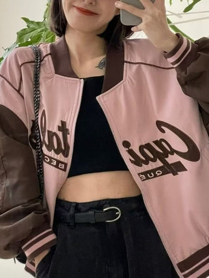 Retro Pink Contrast Long Sleeves Jacket