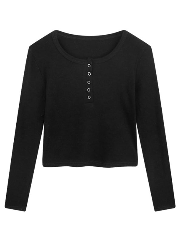 Solid color Long sleeves Tee