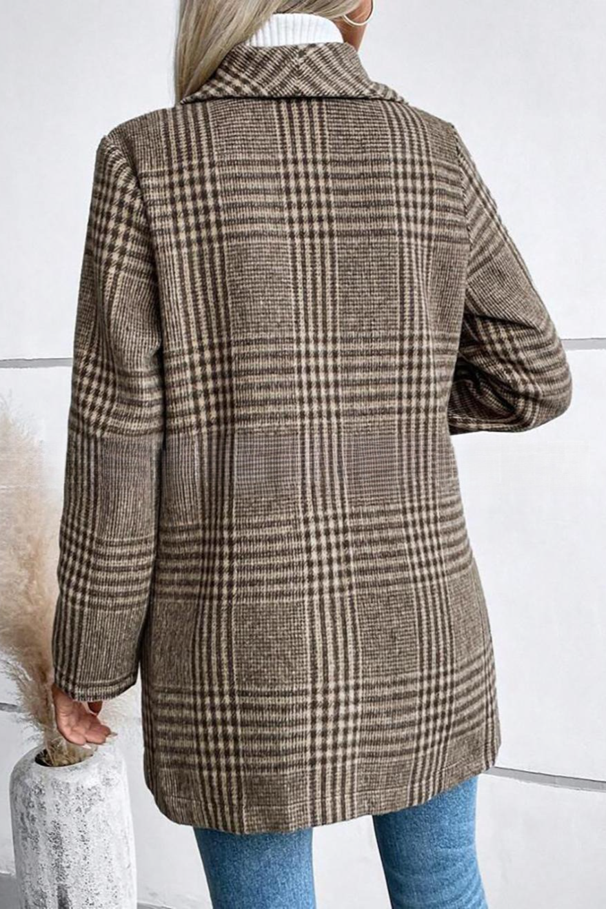 Plaid Tweed Notch Lapel Slim Elegant Jacket