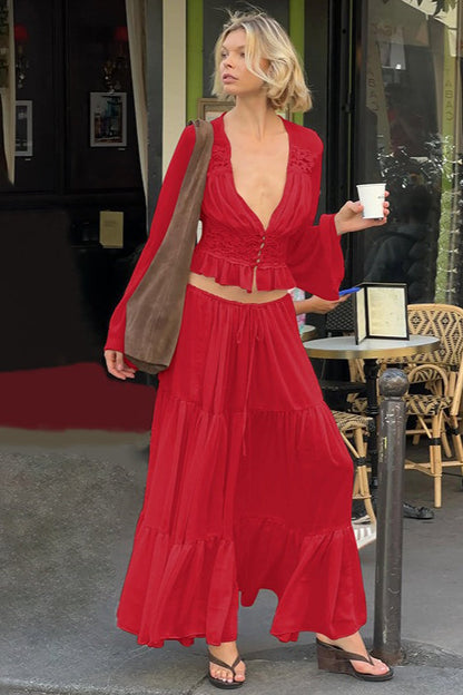 Sexy Lace Chiffon Sheer Tie Skirt Set