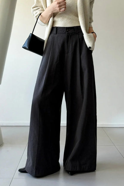 Retro Relaxed High-Waisted Wide-Leg Pants
