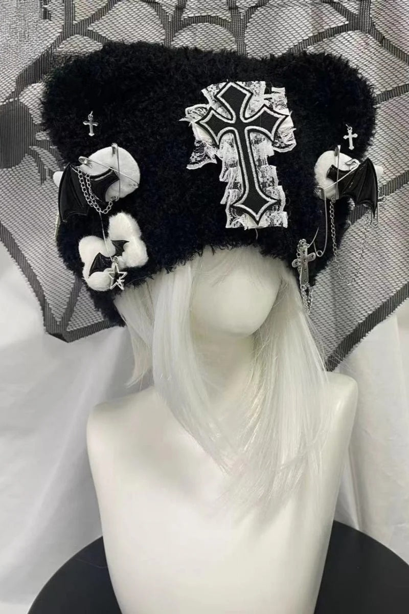 Gothic Lolita Lace Cross Bone Knitted Hat
