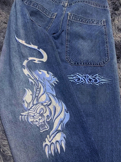 Retro Embroidery Hip Hop Street Boyfriend Jeans