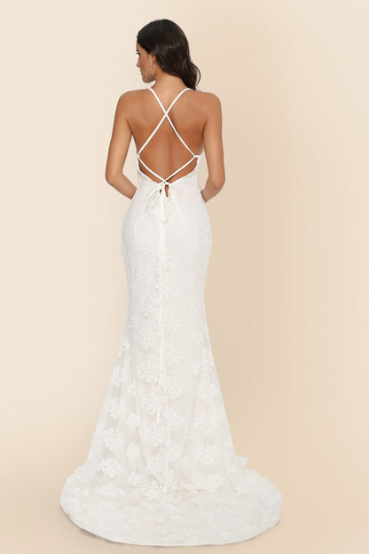 Long Sleeveless Cathedral Train Formal Dress