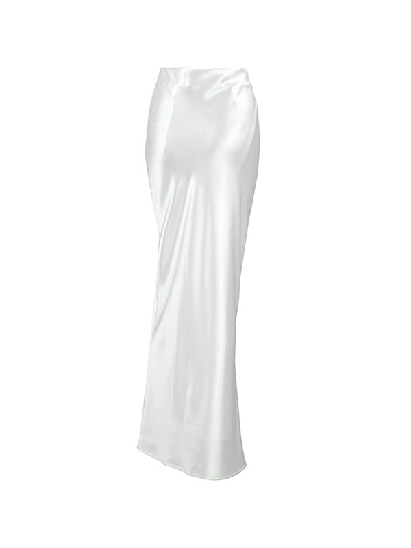 Solid Satin High Rise Mermaid Maxi Skirt