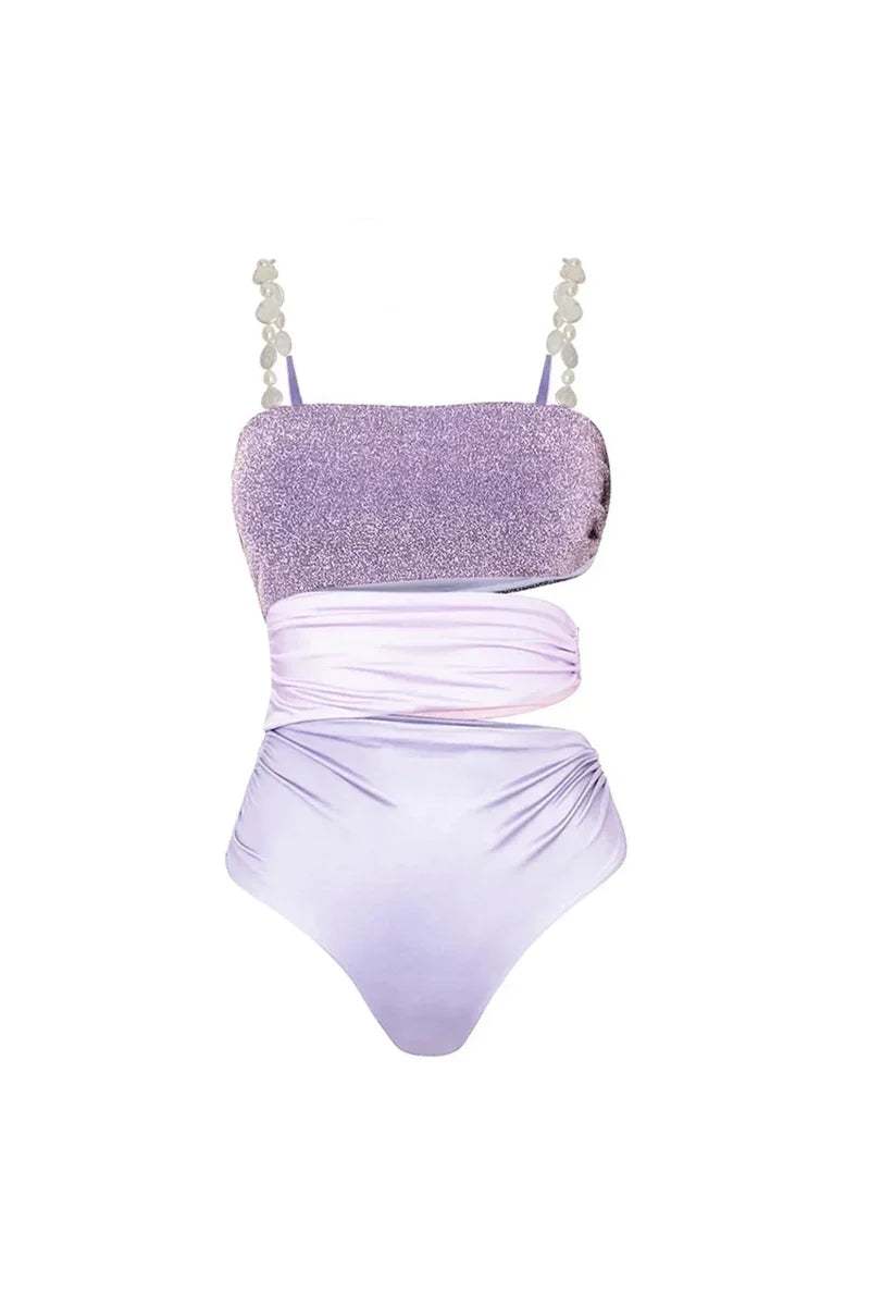 Conjunto de traje de baño con recortes de purpurina para resort