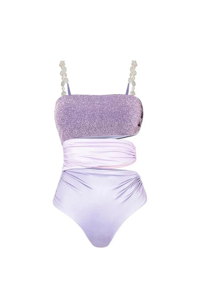 Conjunto de traje de baño con recortes de purpurina para resort