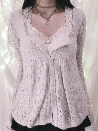 Sweet Style Lace Stitching Cardigan