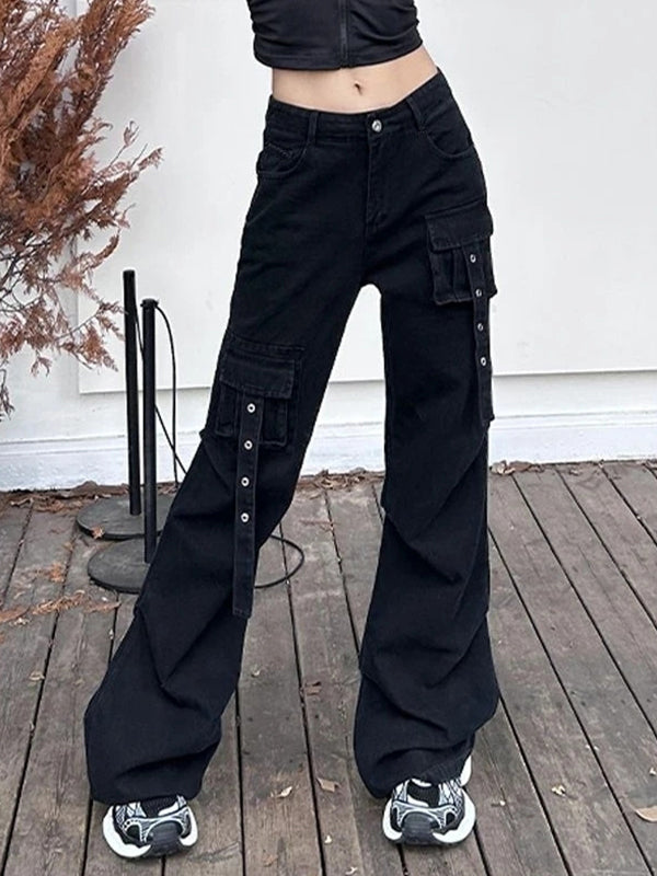 Multi Pocket Eyelet Design Cargo Jeans