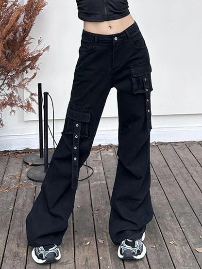 Multi Pocket Eyelet Design Cargo Jeans