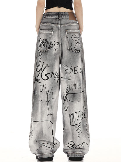 Straight style with retro trendy brand design Boyfriend Jeans
