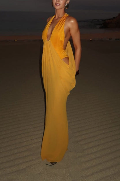 Saffron Muse Draped Halter Dress