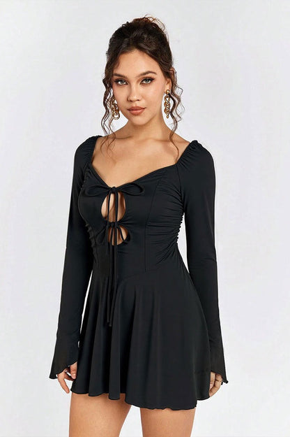 Ruffle Trim Corset Lace Up Cut Out Mini Dress