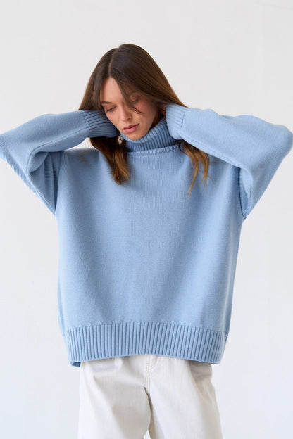 Basic Solid Knit Turtleneck Sweater