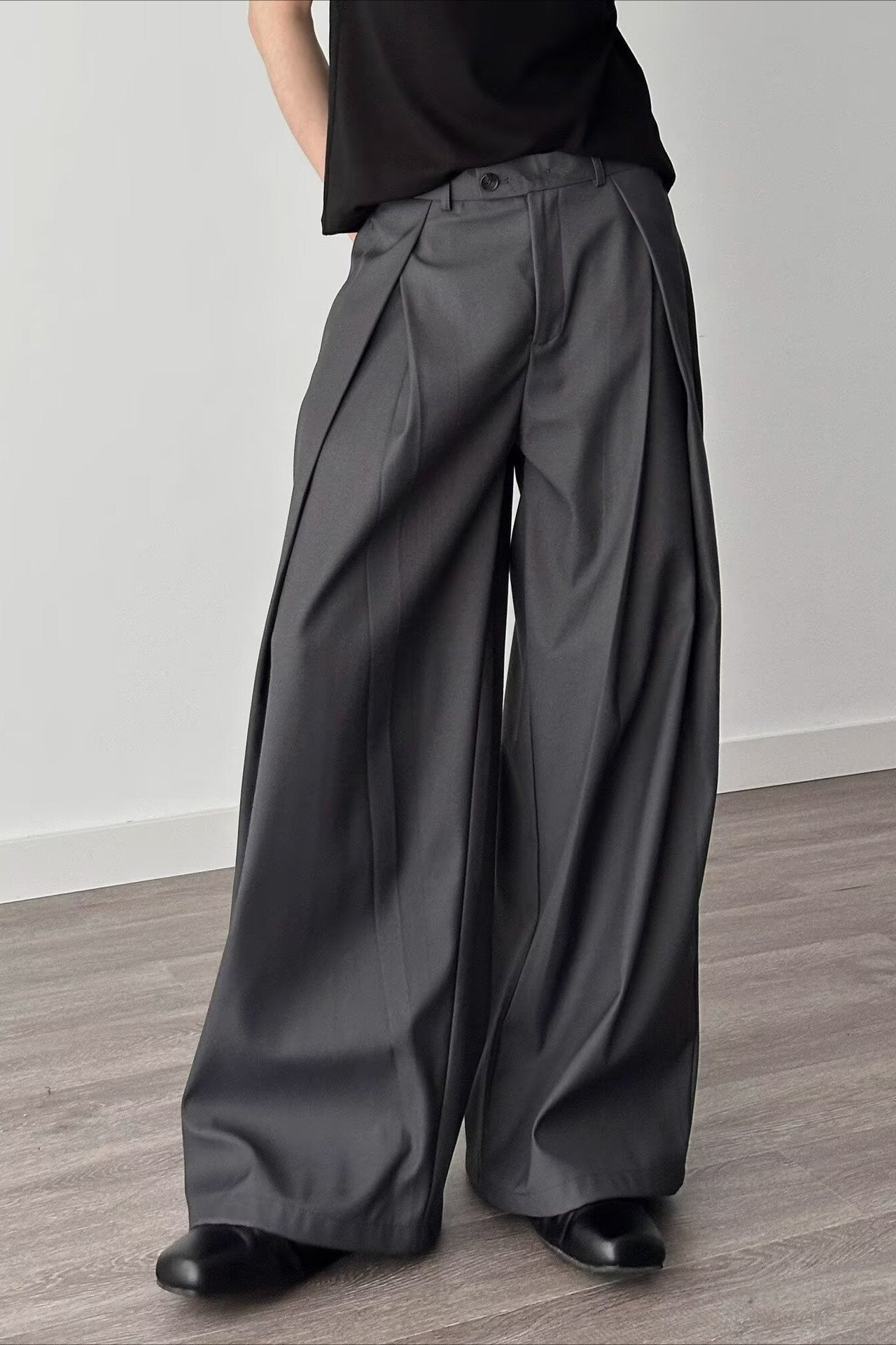 Casual 3D Pleat A-Line Wide Leg Pants