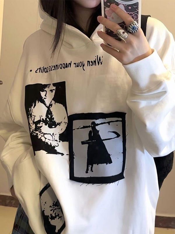 Graphic Print Loose Hoodie