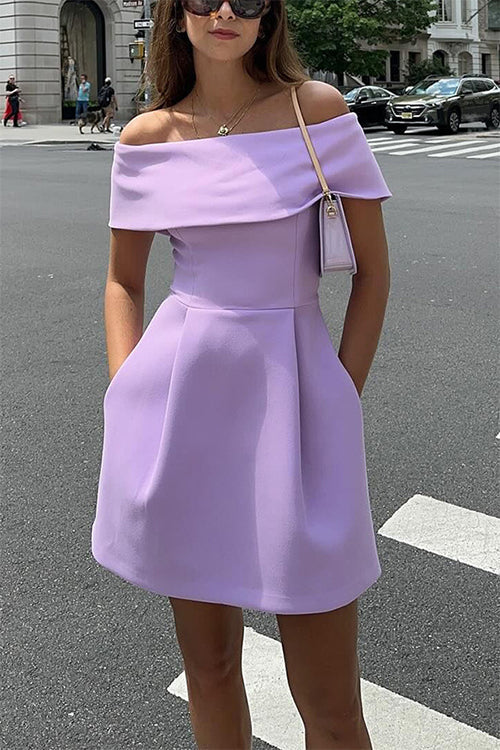 Off Shoulder Waisted A-line Mini Dress