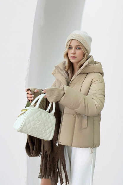 Quilted Down Blend Cropped Coat
