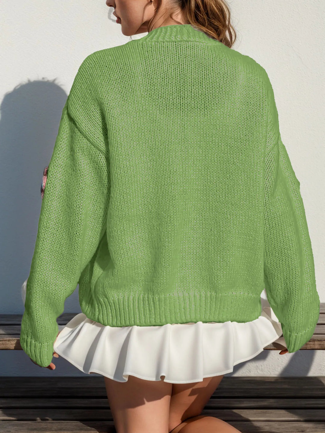 Cárdigan holgado de punto para mujer con bordado floral | Ideal para otoño/invierno