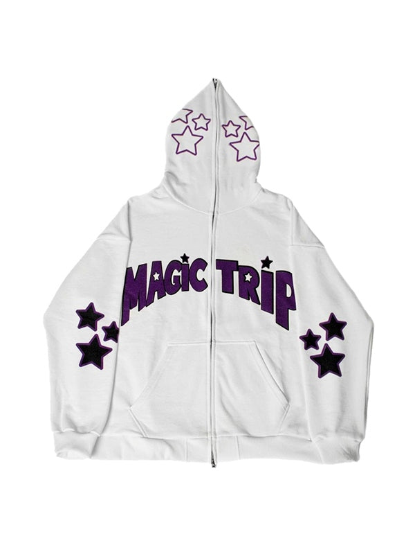Letter Star Print Contrast Color Oversized Hoodie
