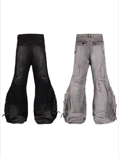 Cyber Punk Irregular Patchwork Curved Pants