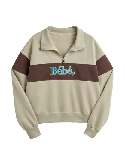 Color Block Splice Letter Embroidery Print Sweatshirt