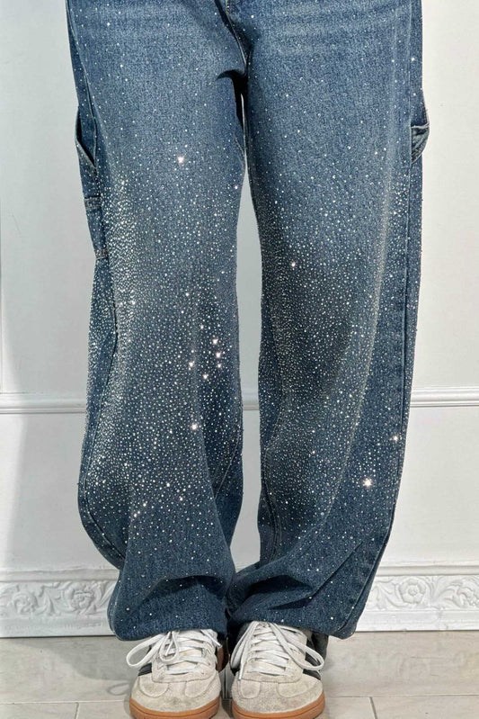 Jeans de mezclilla con brillo de carpintero con globos