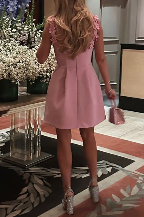 Strappy Floral Neckline Sleeveless Mini Dress