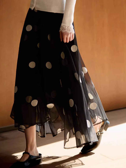 Khloe Vacation Polka Dot Mesh A-line Skirt
