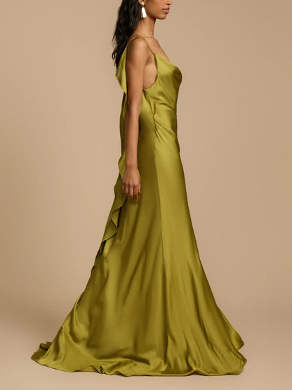 Sexy Elegant Satin Side High Slit Maxi Dress