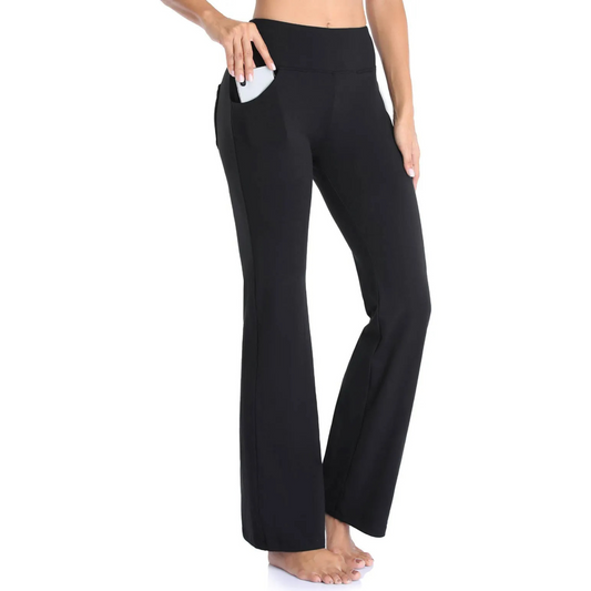 Women's Sporty High Waisted Flared Pants with Side Pockets | Great for All-Season Casual Days