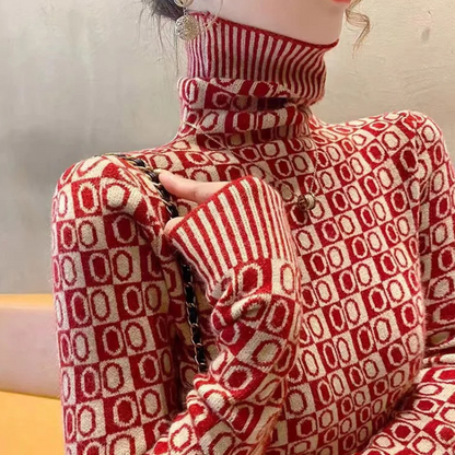 Jersey de cuello alto de jacquard, elegante y ajustado para mujer | Ideal para otoño/invierno