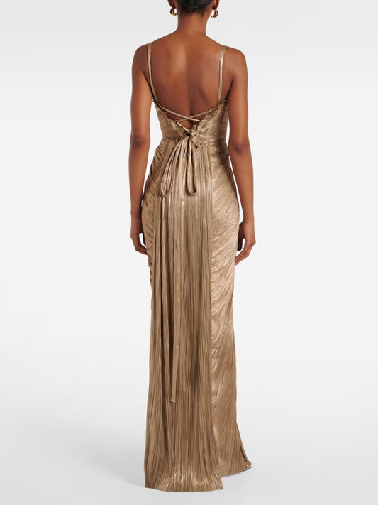 Crimp Hot Stamping Lace Up Slit Parties Maxi Dresses