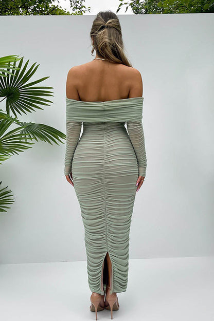 Mesh Raglan Sleeve Slim Fit Pencil Dress