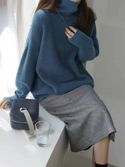 Jersey de punto de cuello alto extragrande para mujer | Ideal para otoño/invierno