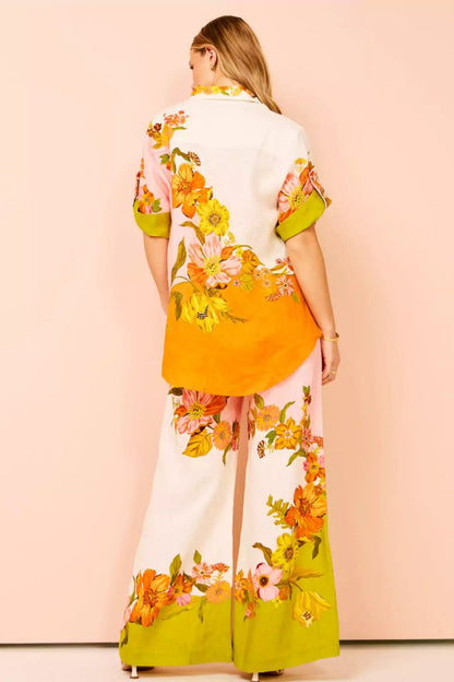 Conjunto de pantalones anchos con bolsillos y cintura elástica con estampado único