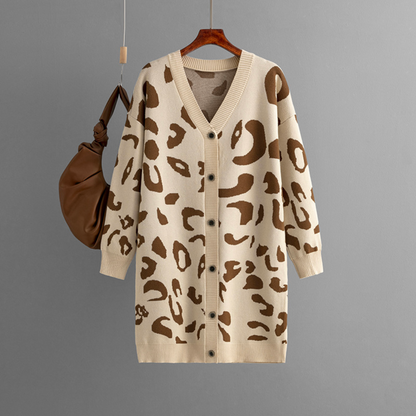 Cárdigan de mujer con estampado de leopardo y botones | Ideal para otoño/invierno
