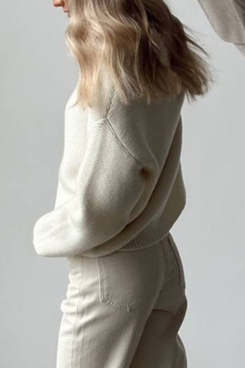 Suéter de cachemira blanco liso de moda para mujer | Ideal para otoño/invierno