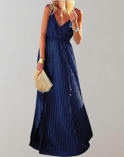Vestido sin mangas con brillo metálico y abertura frontal para mujer | Ideal para primavera/verano
