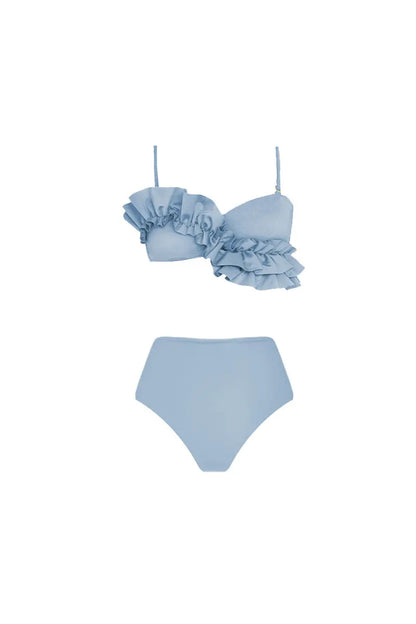 Conjunto de bikini de color liso con volantes franceses
