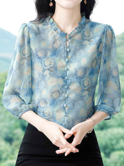 Sophie Casual Auricular Floral Chiffon Top