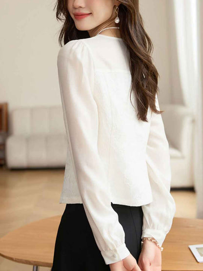 Mariah Classic V-Neck Jacquard Chiffon Shirt