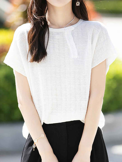 Maya Loose Crew Neck Plaid Knitted Top