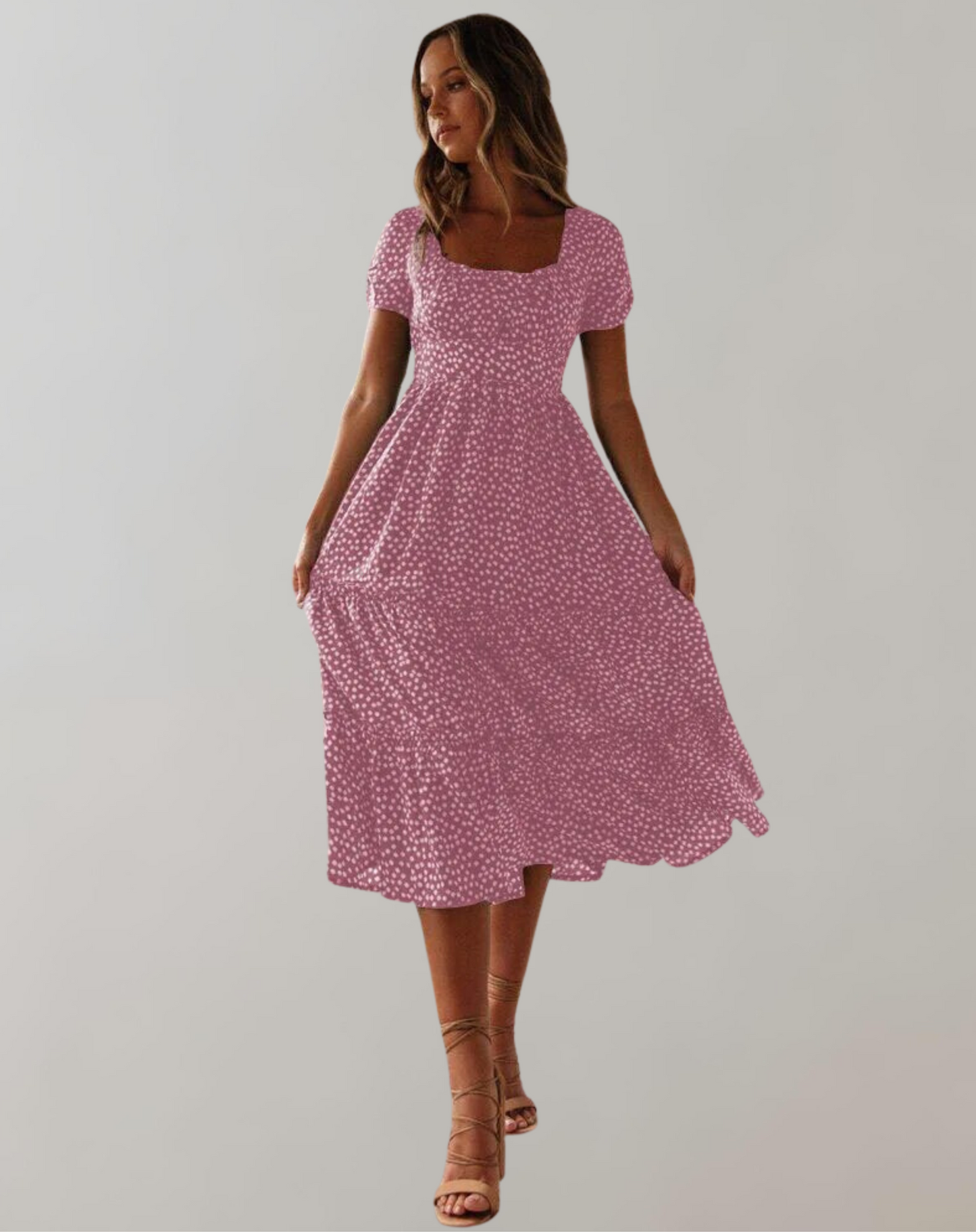 Vestido clásico de verano para mujer con escote cuadrado y estampado floral | Ideal para primavera/verano